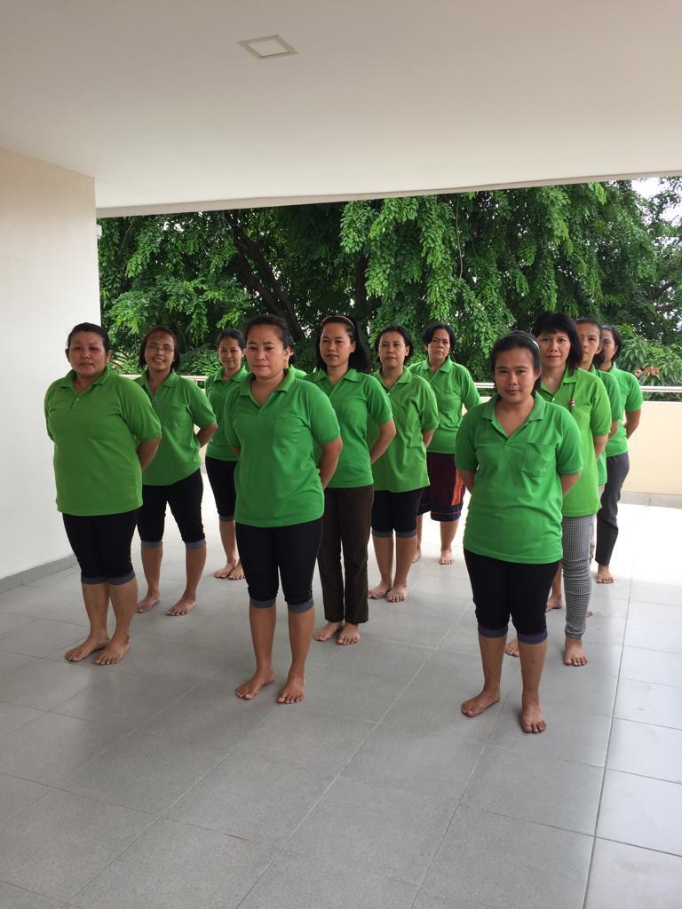Group activity in green uniforms